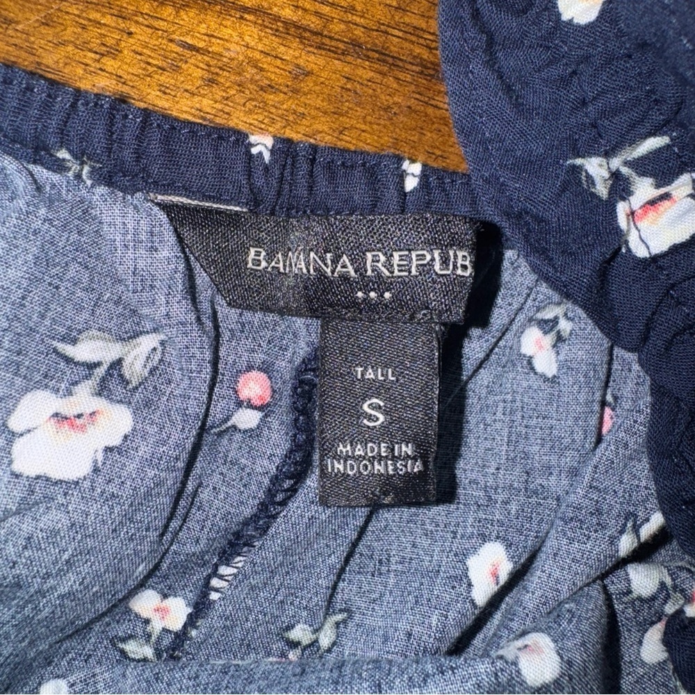 Banana Republic navy w/ flowers ruffle strap dress sleeveless tank small tall - Picture 7 of 10